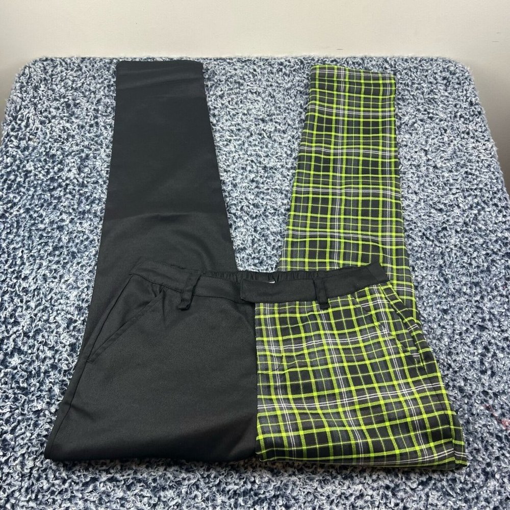 Hot Topic Plaid Split Leg Pants Womens Large Black and Green Stretch Punk